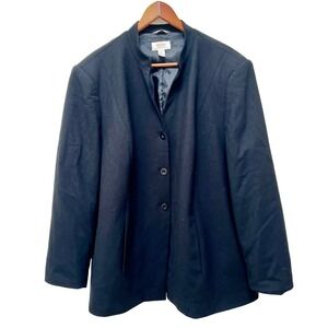 Tahari Stretch Woman Petites 20W Black Wool‎ Blend Stretch Button Front Jacket